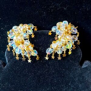 Vintage clip on Kirks Folly, moon, star and crystal earrings.